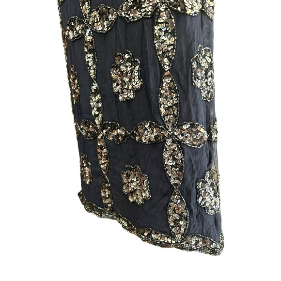 Scala Navy Silver Sequin Beaded Full Length Special Occasion Dress Sz M Prom NWT - Picture 6 of 12